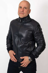Men's leather bomber jacket Biser Dark Blue Perforate